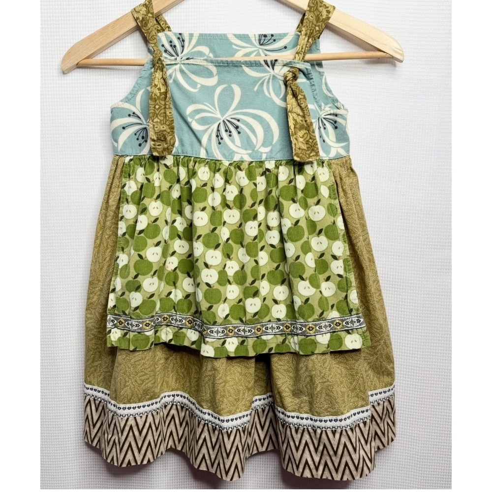 Matilda Jane Girls Apple Corduroy Apron Dress Floral Green Blue Fall Size 6